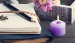 Scented candles for women writers. Pen and journal.