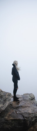 Woman thoughtful and spiritual in fog. Woman thoughtful and spiritual in fog.