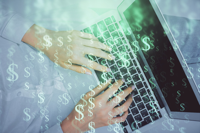 Woman making money with keyboard and InVideo. Woman making money with keyboard and InVideo.