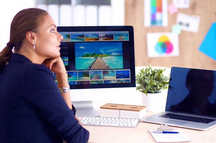 Woman writer using InVideo to create a faceless video Woman writer using InVideo to create a faceless video