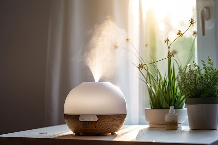 Aromatherapy witha diffuser and plants.