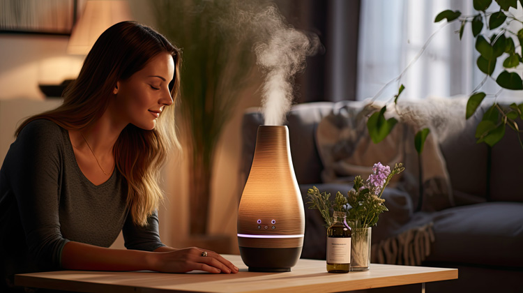 Woman experiencing spiritual healing with aromatherapy.