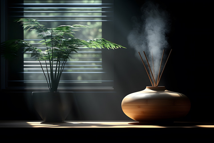 Dark living space used to create a zen home with a diffuser. Dark living space used to create a zen home with a diffuser.