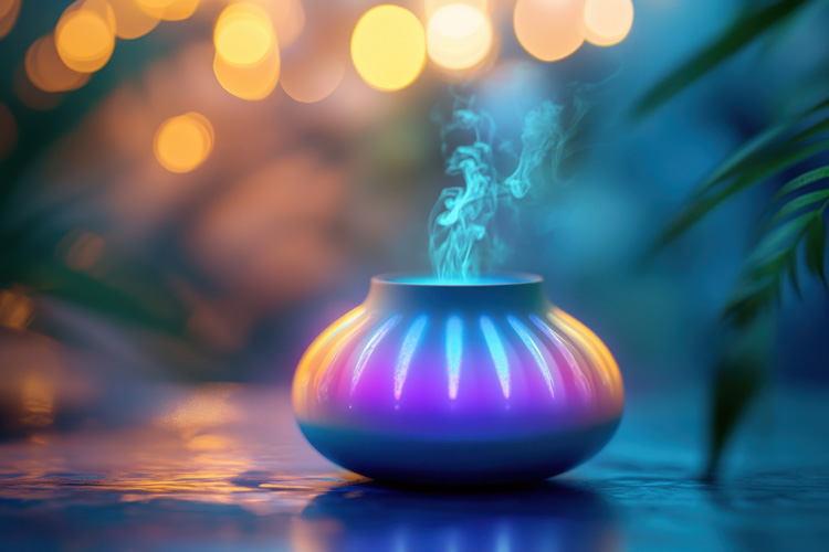 A purple room diffuser to enhance spiritual rewards.