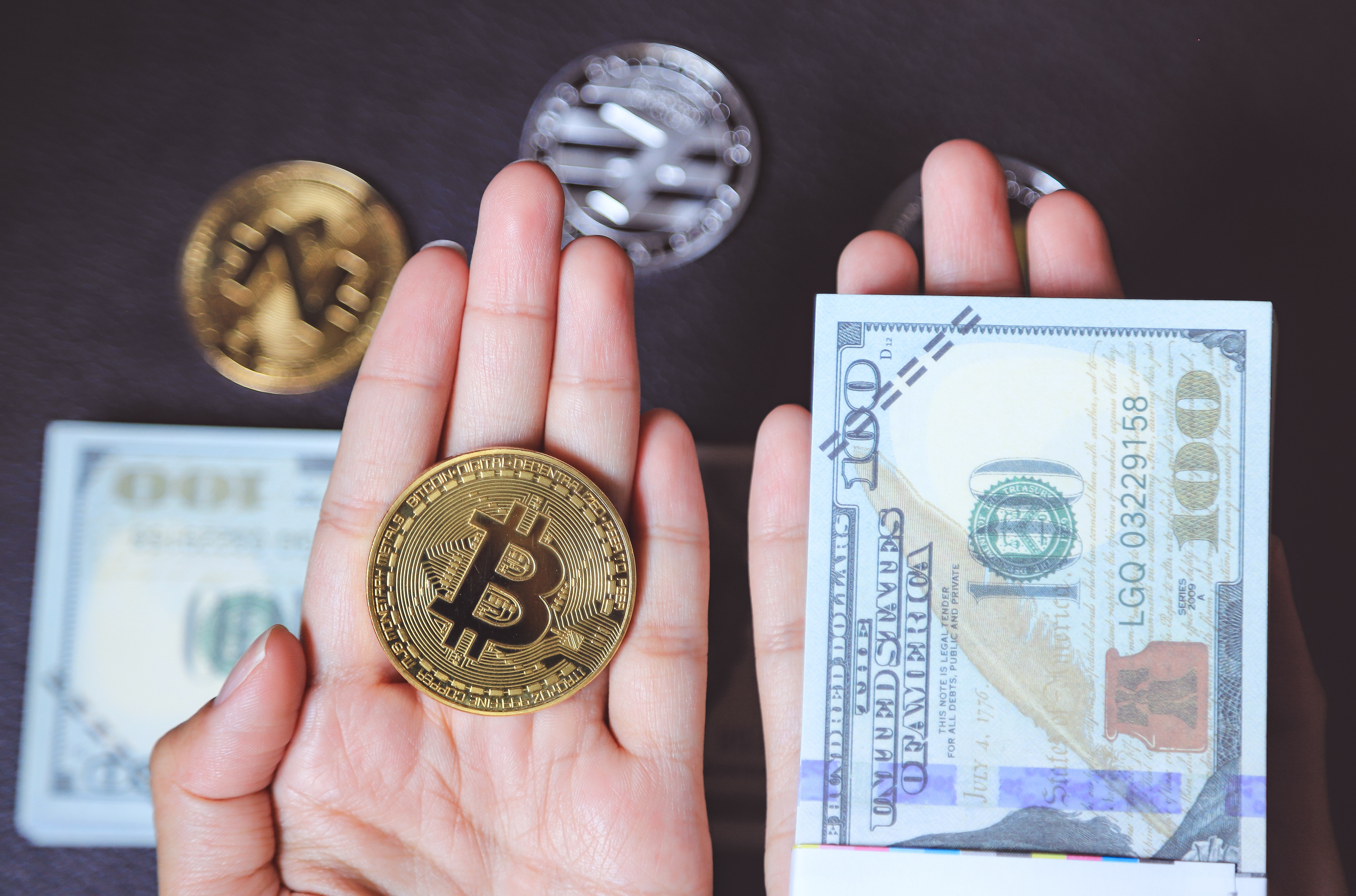 Hands holding profits from making money with crypto. Hands holding profits from making money with crypto.